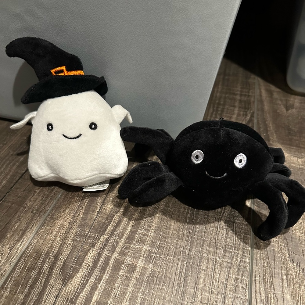 Giftable World Halloween Plush Black Spider & White Ghost With Witches Hat